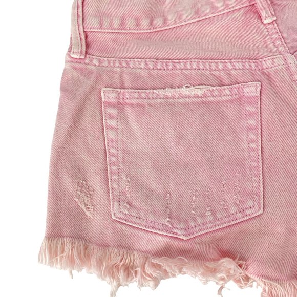 FREE PEOPLE We the Free Pink Button Fly Distressed Cutoff Shorts Size 24 NWOT - Picture 9 of 14